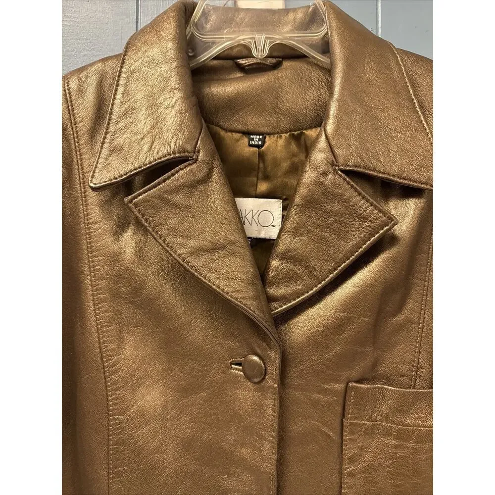 Vakko Jacket Size Large Leather Women's Brown Blazer Style Jacket - Picture 3 of 7